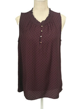 41 Hawthorne Womens Sleeveless Purple & Black Polka Dot V-neck Blouse Size L